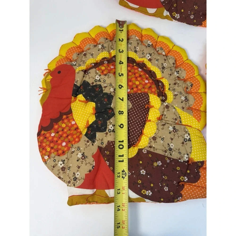 Quilted Turkey Handmade Thanksgiving Decor Placemats Set of 3‎ Vintage Holiday